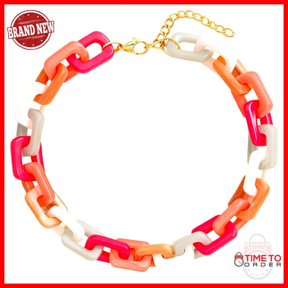 Chunky Acrylic Resin Link Statement Necklace, 18-Inch Lightweight Chain